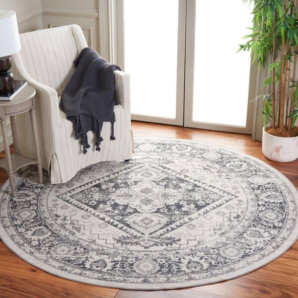 Odyssey 7 ft. x 7 ft. Ivory/Gray Distressed Border Round Area Rug