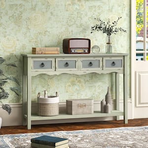 48 in. Green Rectangle Wood Farmhouse Console Table Entryway Table with 2-Drawers And Open Storage Shelf