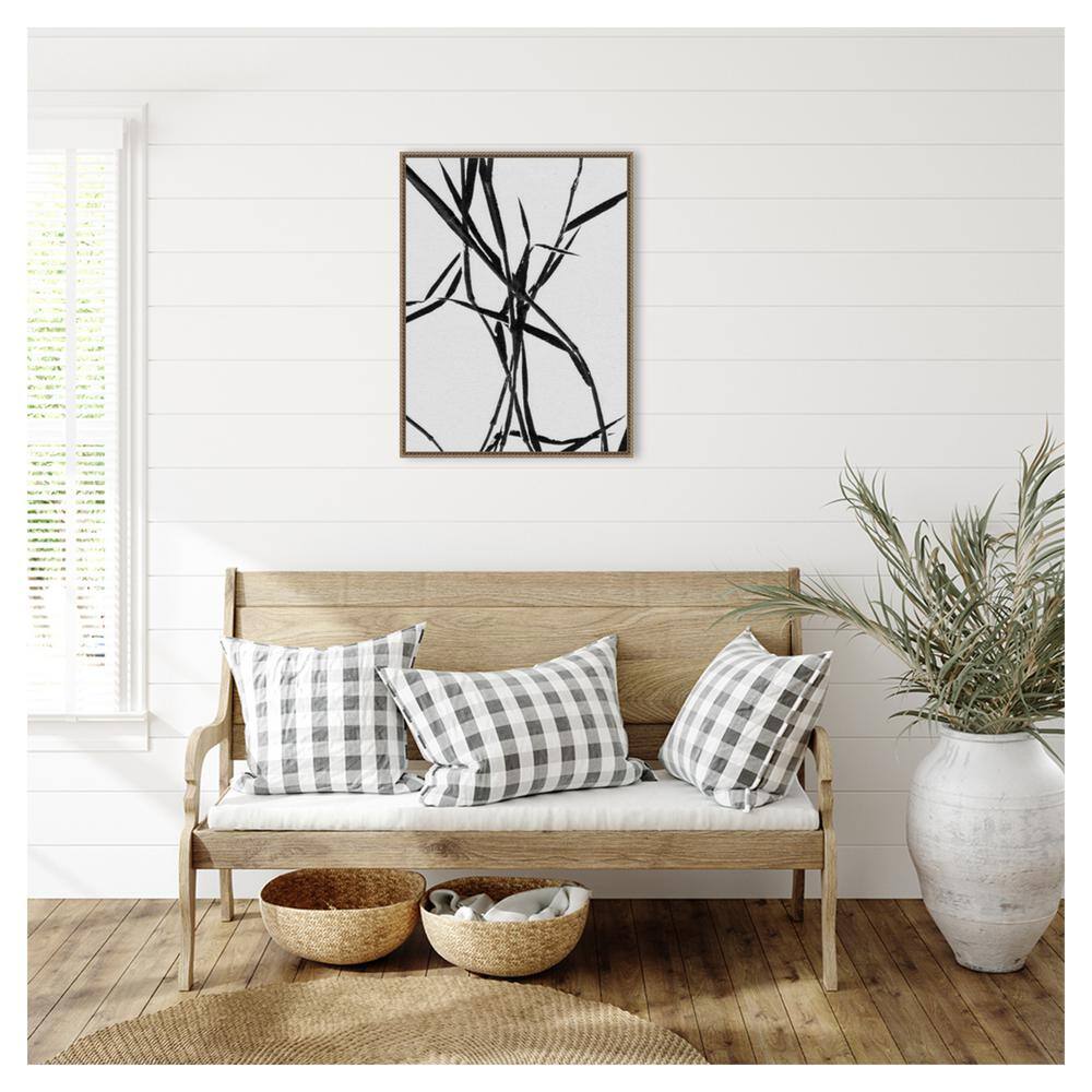 Grass Detail White Abstract Canvas Art with Bronze Frame
