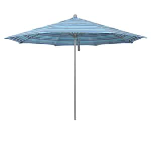 11 ft. Gray Woodgrain Aluminum Commercial Market Patio Umbrella Fiberglass Ribs and Pulley Lift in Dolce Oasis Sunbrella