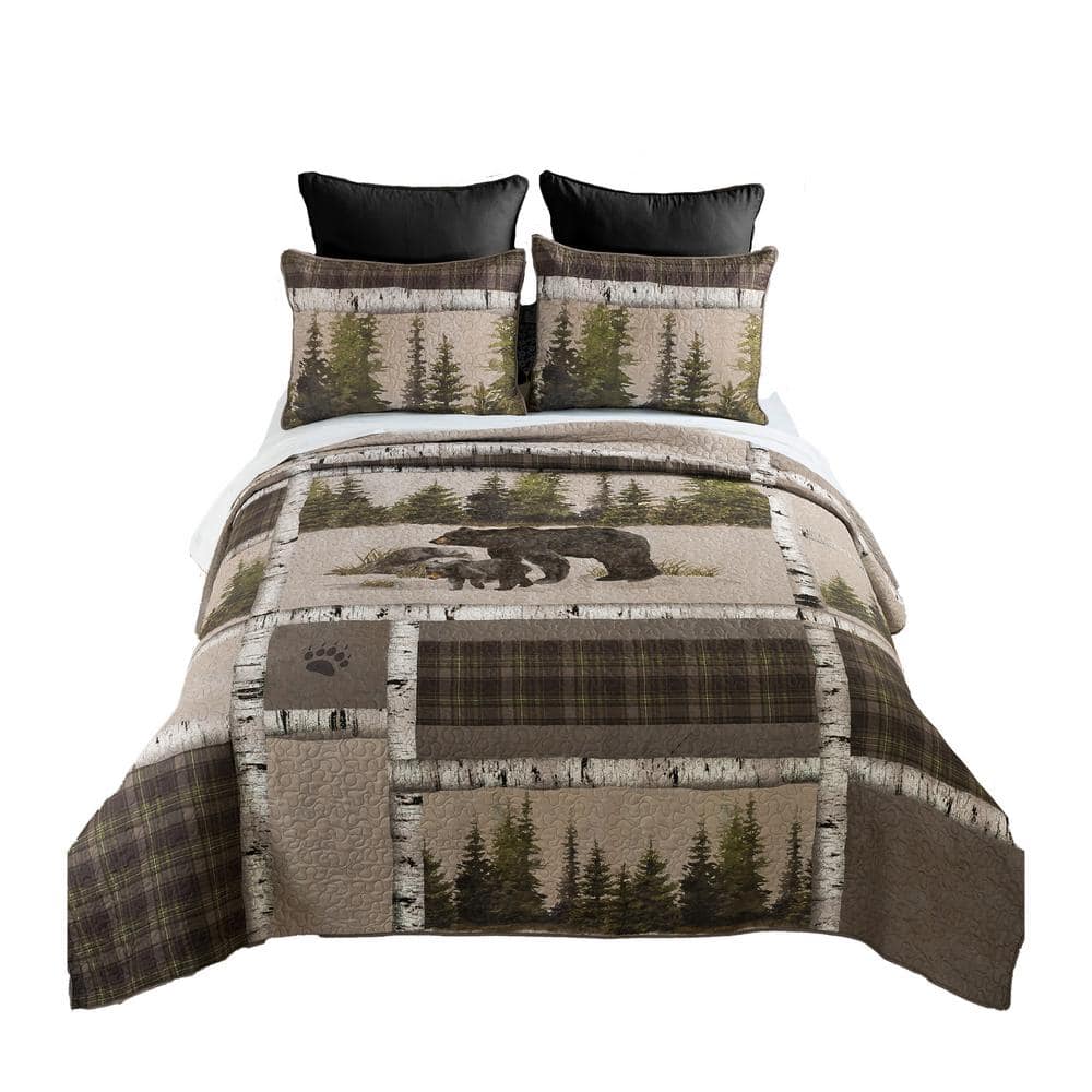 Black and Taupe Reversible Microfiber Full Quilt Set