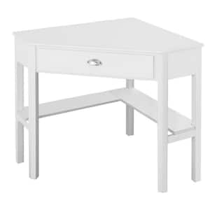 28 in. Corner White 1 Drawer Computer Desk with Solid Wood Material