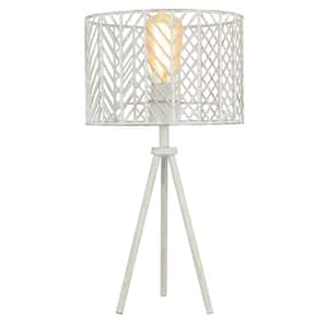 Lex 18.5 in. White Metal Cage-Shade Table Lamp with Tripod Base
