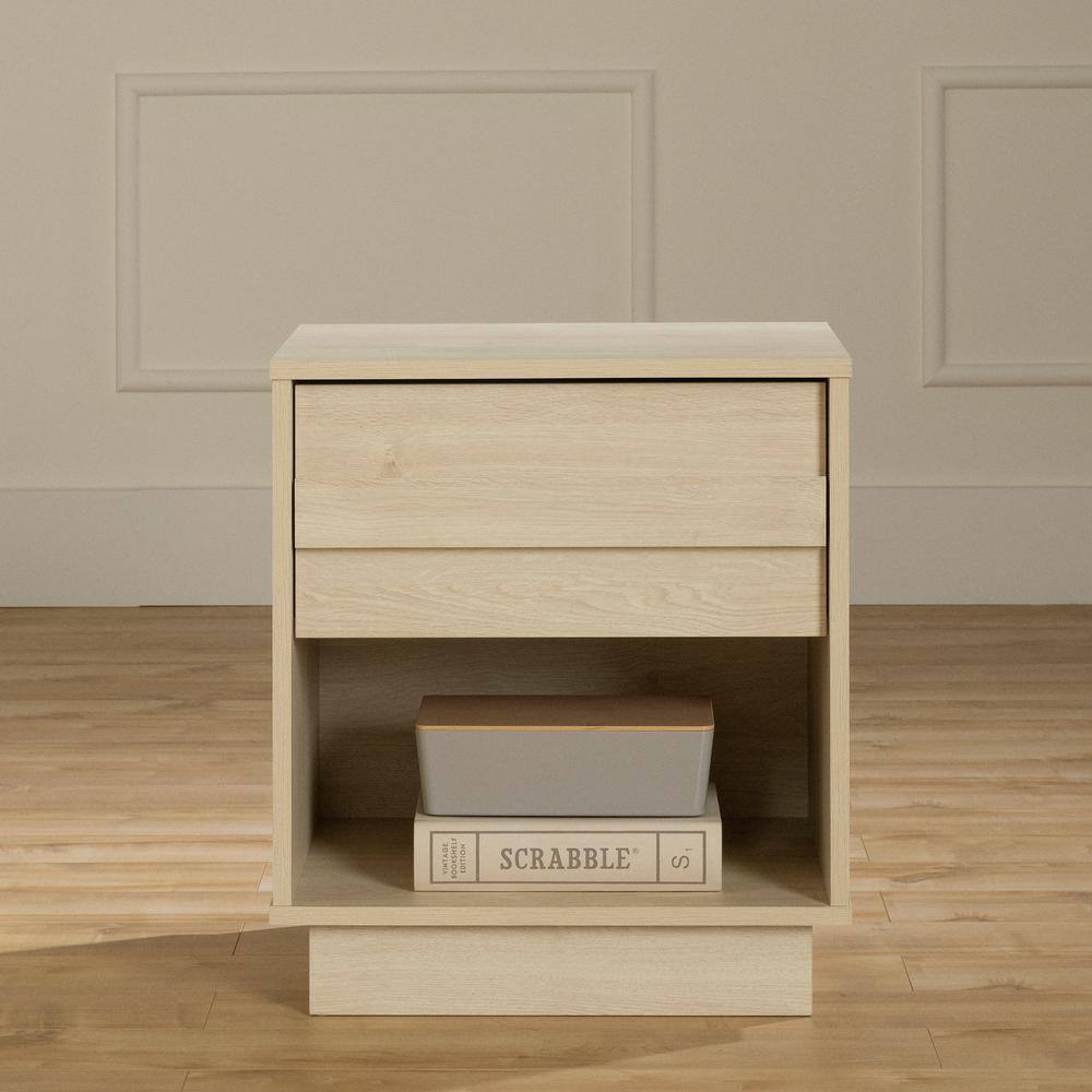 Bleached Oak 1-Drawer Nightstand with Open Shelf