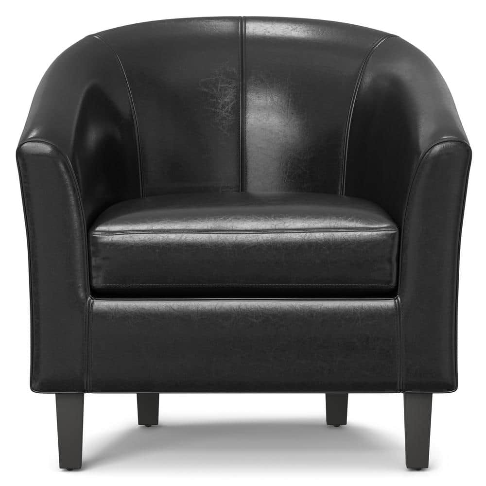 Austin Contemporary Barrel Armchair in Deluxe Black Faux Leather