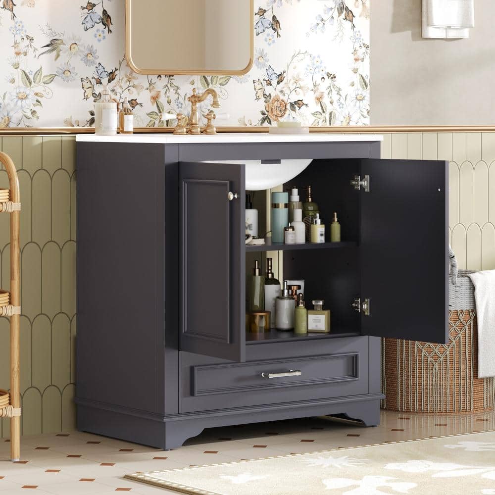 30 in.Blue Freestanding Bathroom Vanity with Ceramic Single Sink,2 Soft Closing Doors,Drawer price history on PriceWatchPro
