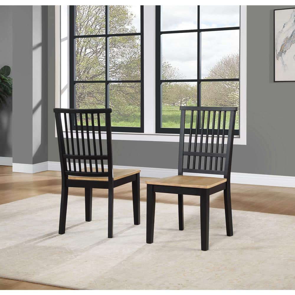 Ebony and Natural Wood High Slat Back Side Chair