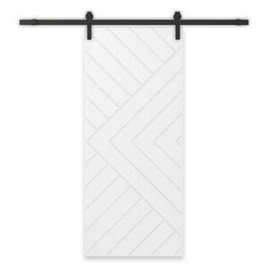 Chevron Arrow 30 in. x 84 in. Fully Assembled White Stained MDF Modern Sliding Barn Door with Hardware Kit