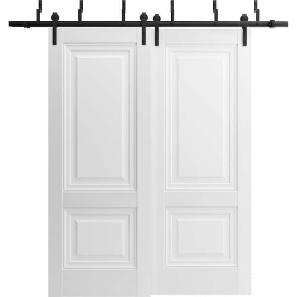 Sartodoors 36 in. x 80 in. 2 Panel Frosted Glass White Solid Wood Sliding Barn Door with Hardware Kit