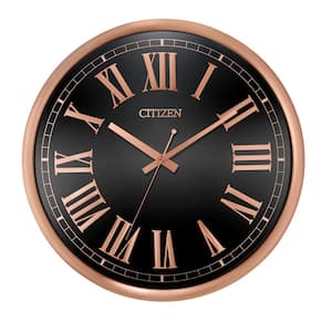 Gallery Circular Clock In Rose Gold-Tone with Black Dial and Roman Numeral Markers