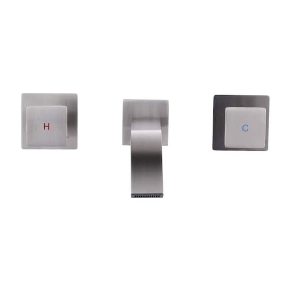 Double Handle Wall Mounted Waterfall Bathroom Faucet in Brushed Nickel