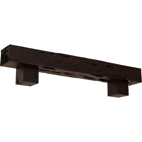 Ekena Millwork 4 in. x 4 in. x 7 ft. Pecky Cypress Faux Wood Fireplace Mantel Kit with Alamo Corbels, Premium Hickory