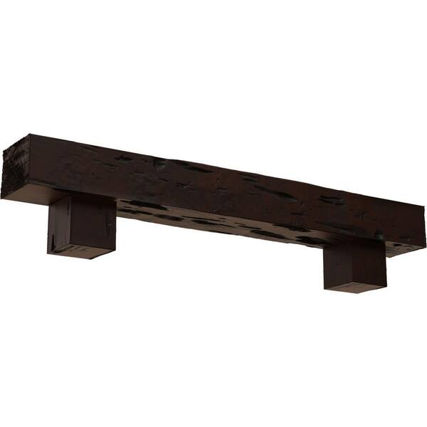 Ekena Millwork 8 in. x 8 in. x 4 ft. Pecky Cypress Faux Wood Fireplace Mantel Kit with Alamo Corbels, Premium Hickory