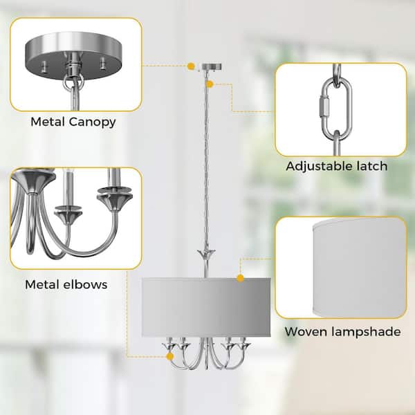 YANSUN 20 in. 5-Light Chrome Candle Style Empire Chandelier with