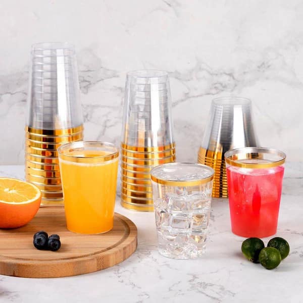3.04 in. Gold Metallic Disposable Plastic Cocktail Cups Tumblers for Party Wedding Thanksgiving Christmas (50 Per Case)