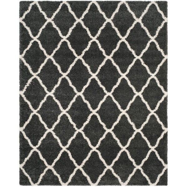 SAFAVIEH Hudson Shag Dark Gray/Ivory 8 ft. x 10 ft. Geometric Diamond Trellis Area Rug