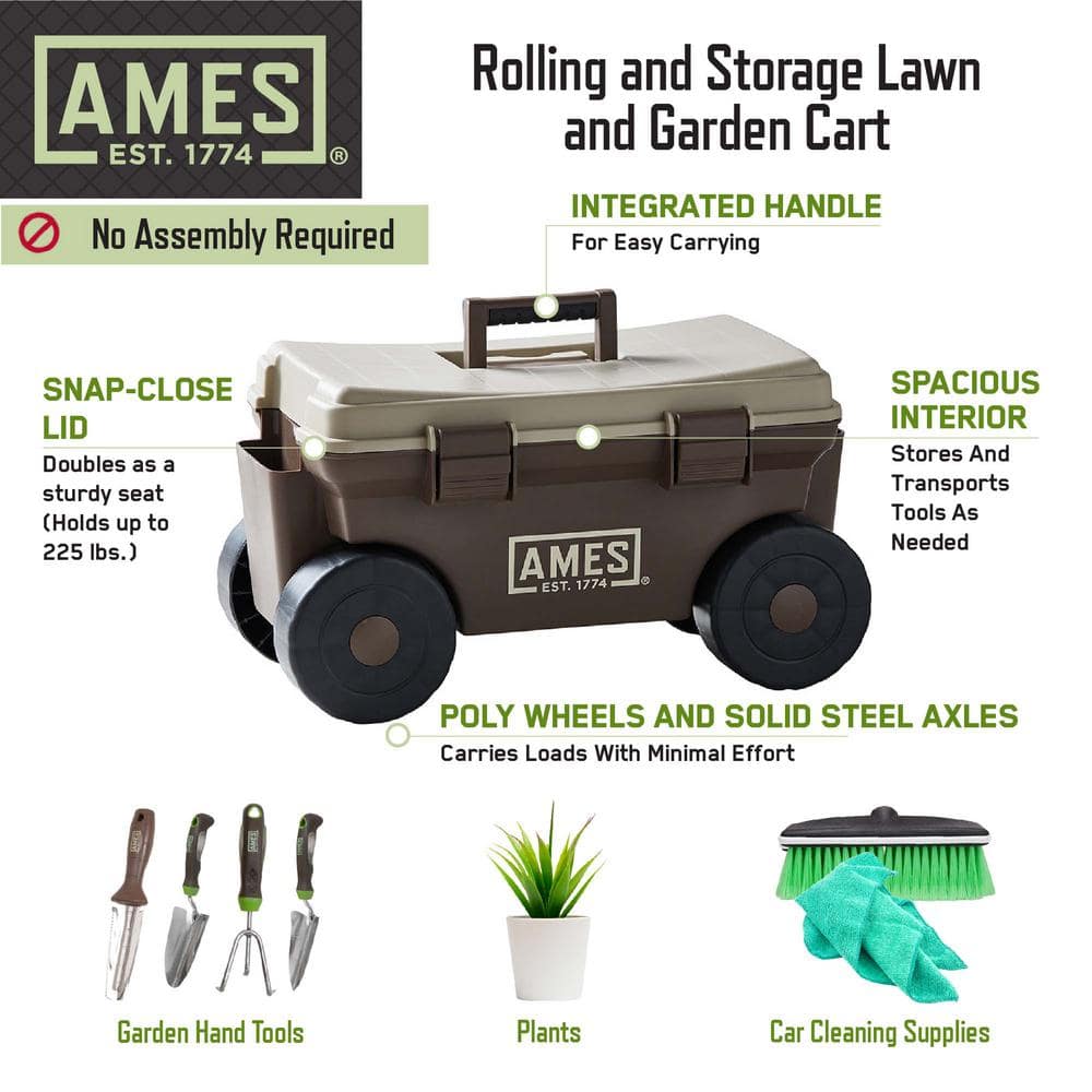 6-Piece Deluxe Hand Tool Combo and Rolling Cart Garden Tool Set