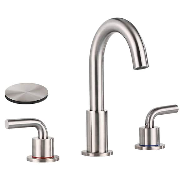 AKLFGN 8 in. Widespread Bathroom Faucet 3 Hole Bathroom Sink Faucet with Pop-Up Drain in Brushed Nickel