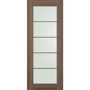 Vona 5-Lite 18 in. x 80 in. No Bore Frosted Glass Pecan Nutwood Finished Composite Wood Interior Door Slab