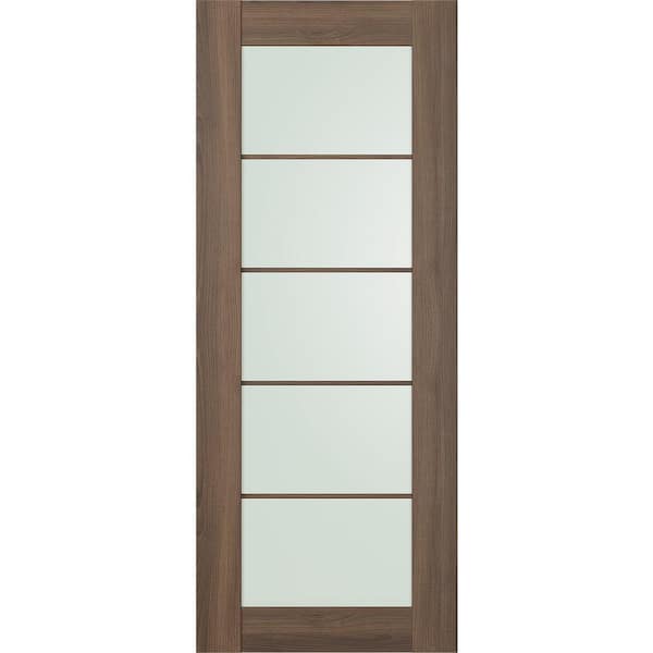 Belldinni Vona 5-Lite 24 in. x 84 in. No Bore Frosted Glass Pecan Nutwood Finished Composite Wood Interior Door Slab