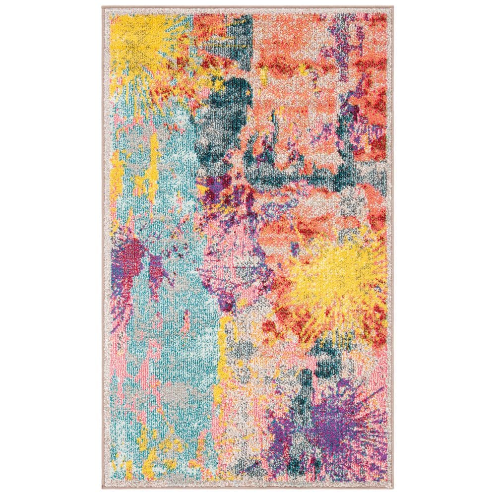 Metro-Mod Chic Square Blue & Orange Abstract Area Rug - 3' x 5'