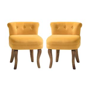 Nila Mustard Vanity Velvet Upholstered Stool Chairs with Solid Wooden Legs (Set of 2)