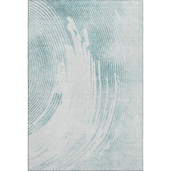 Mayfield Premium Machine Washable Abstract AMF2133 Teal 10 ft. x 14 ft. Area Rug