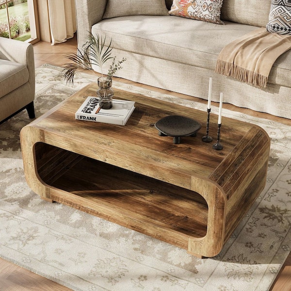 Farmhouse 47 in. Brown Rectangle Engineered Wood Coffee Table with Ample Storage Space