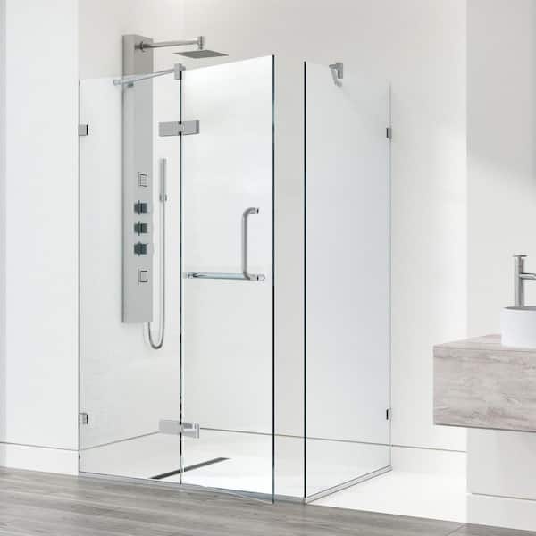 Monteray 30 in. L x 46 in. W x 73 in. H Frameless Pivot Rectangle Shower Enclosure in Chrome with 3/8 in. Clear Glass