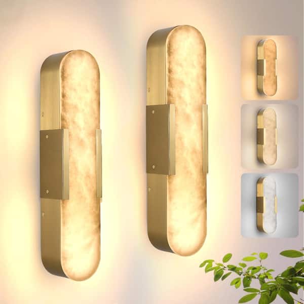 20 in. Modern Gold Alabaster Wall Sconces, Natural Marble LED Wall light for Living Room, Bedroom, Hallway, Stairs