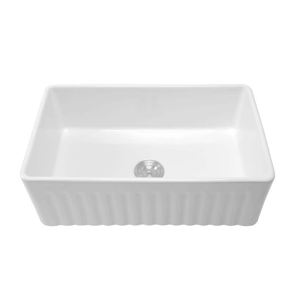 33 in. Farmhouse Single Bowl White Ceramic Kitchen Sink with Bottom Grids price history on PriceWatchPro
