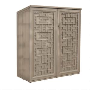 34 in. W x 15 in. D x 36 in. H Coffee HDPE Maze Pattern Outdoor Storage Cabinet with One Metal Shelf