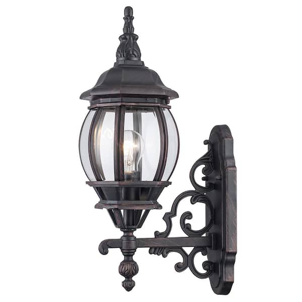 Bel Air Lighting Francisco 19.5 in. 1-Light Rust Coach Outdoor Wall Light Fixture with Clear Glass