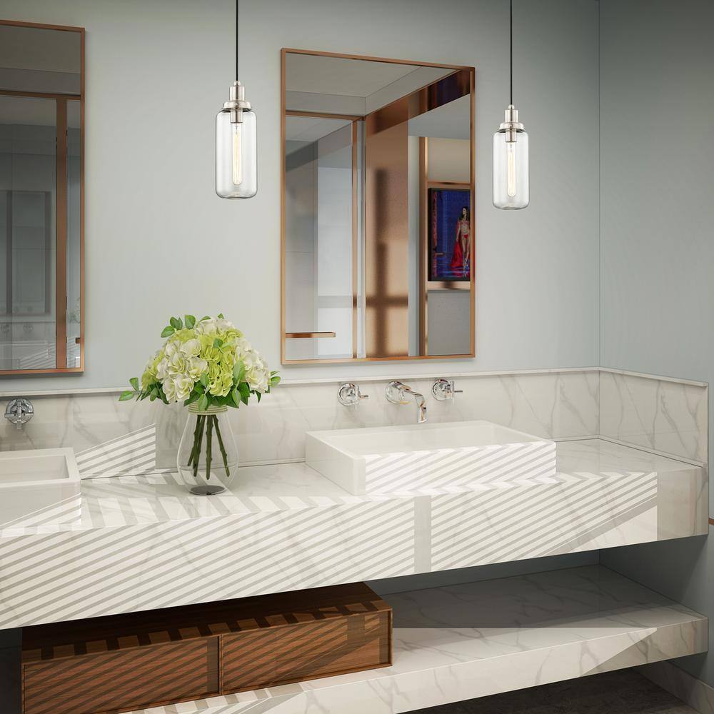 Elegant Brushed Nickel Mini Pendant with Hand-Blown Clear Glass