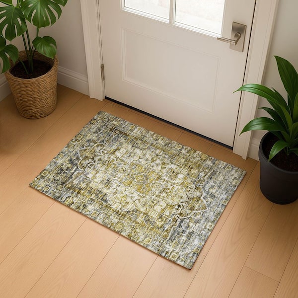Mayfield Premium Machine Washable Abstract AMF1728 Pewter 2 ft. x 3 ft. Area Rug