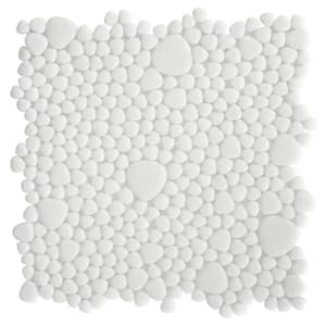 Glass Tile LOVE Purest 12 in. X 12 in. White Pebble Glossy Glass Mosaic Tile for Wall and Floor (10.76 sq. ft./case)