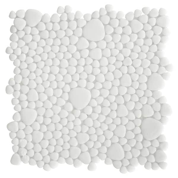 The Tile Doctor Glass Tile LOVE Purest 12 in. X 12 in. White Pebble Glossy Glass Mosaic Tile for Wall and Floor (10.76 sq. ft./case)