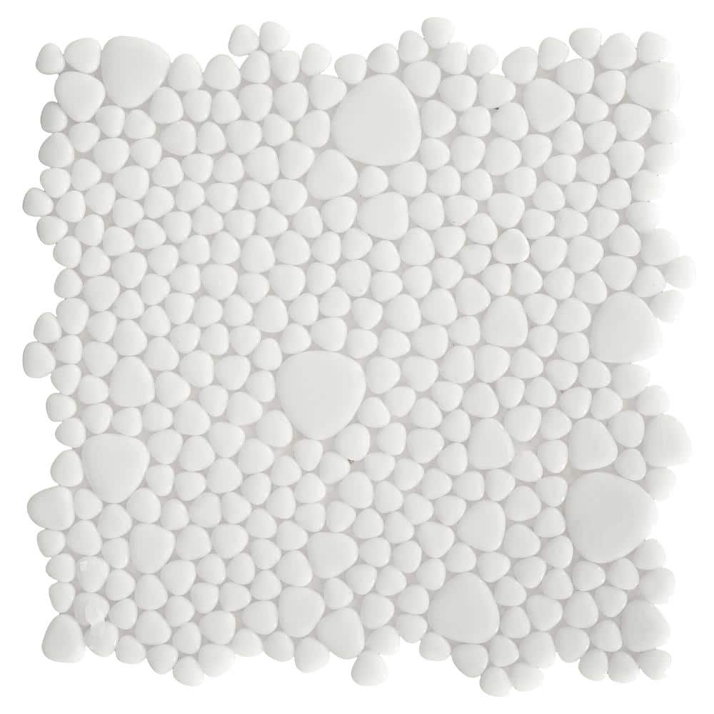 White 12x12 Glossy Pebble Glass Mosaic Tile
