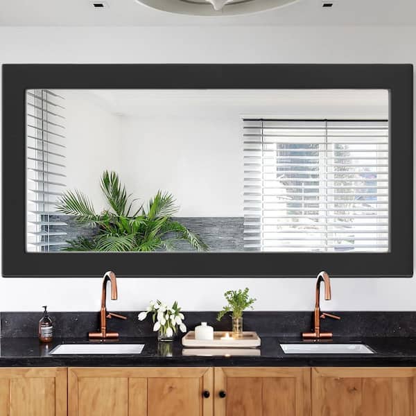 32 in. W x 71 in. H Simple Rectangular Black Wood Frame Bathroom Mirror Vanity Mirror Wall Mirror/Floor Mirror