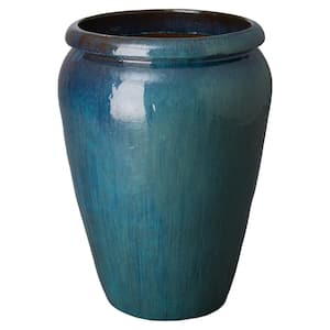 30 in. Dia Teal Round Ceramic Planter with a Lip