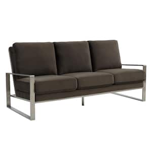 Jefferson 77.1 in. Square Arm Velvet Contemporary Modern Rectangle Sofa in Gray