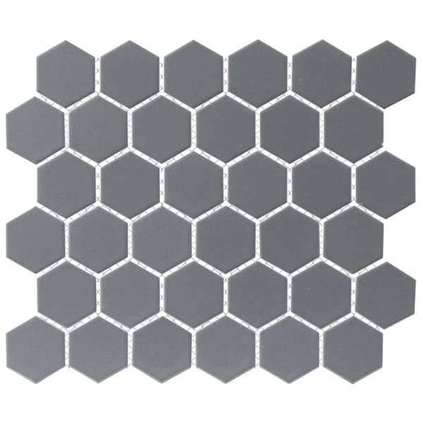 Metro 2 in. Hex Glossy Grey 11-1/8 in. x 12-5/8 in. Porcelain Mosaic Tile (10.0 sq. ft./Case)