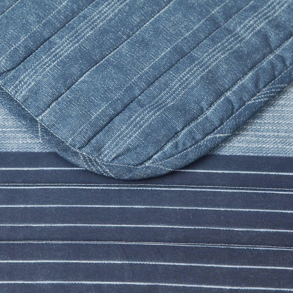 Classic Blue Cotton Reversible Full Quilt Set