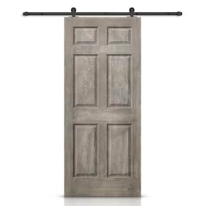 36 in. x 80 in. Vintage Gray Stain Composite MDF 6 Panel Interior Sliding Barn Door with Hardware Kit