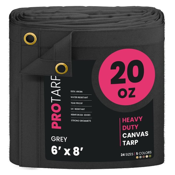 Extreme Heavy Duty 20 OZ Water Resistant Canvas Tarp, UV Resistant Tarpaulin Cover Grey 6 ft. x 8 ft.