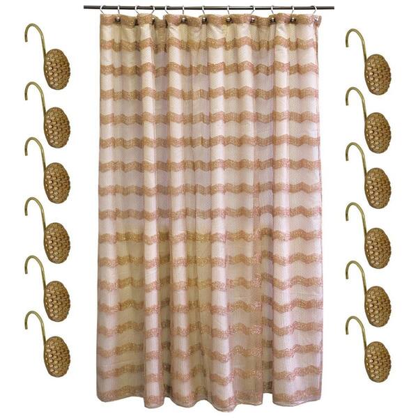 Popular Bath Products Chateau 72 in. Bronze Polyester 13-Piece Shower Curtain Set