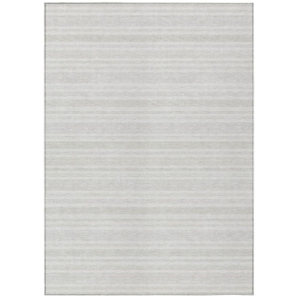 Ivory 5 ft. x 8 ft. Woven Striped Polyester Rectangle Indoor / Outdoor Area Rug