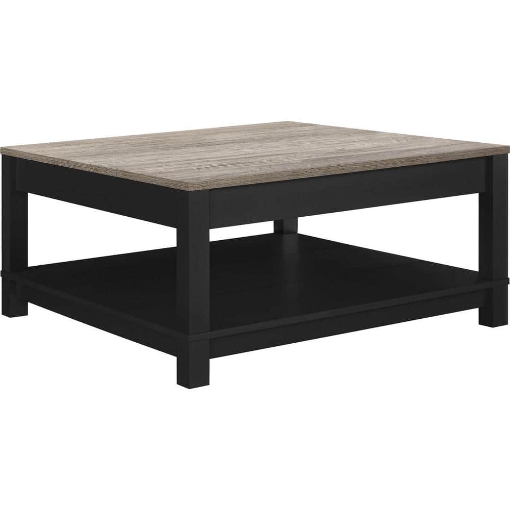 Viola 36 in. Black/Brown Medium Square MDF Coffee Table with Shelf