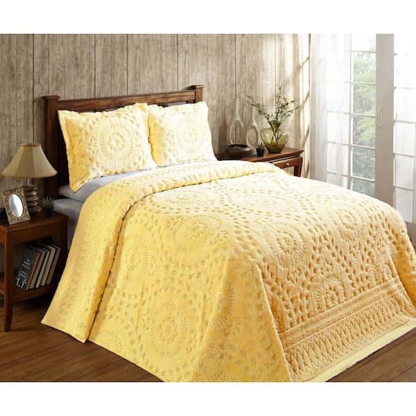 Better Trends Rio Collection in Floral Design Yellow Twin 100% Cotton Tufted Chenille Bedspread