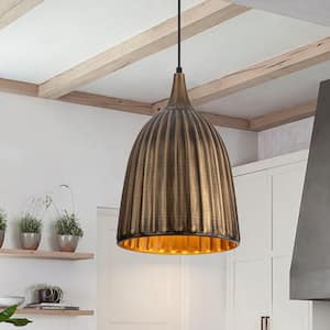 1-Light Industrial Antique Brass Dome Pendant Light for Kitchen Island